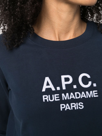 Shop Apc Logo-print Cotton Sweatshirt In Blue