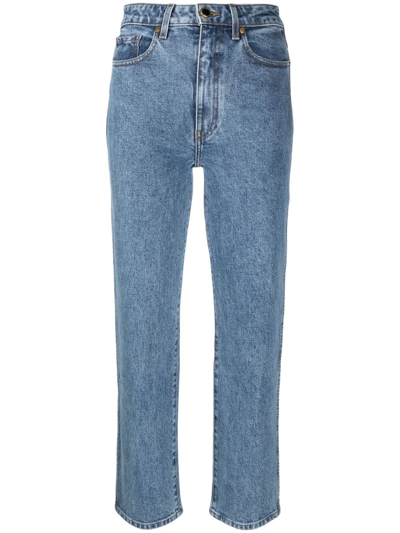 Shop Khaite Abigail High-waisted Straight Leg Jeans In Blue