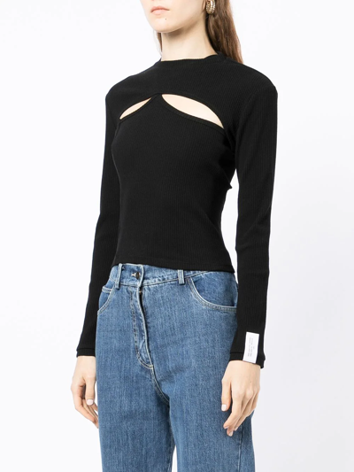 Shop Rokh Ribbed Cut-out Top In Black