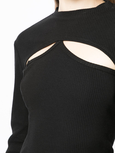Shop Rokh Ribbed Cut-out Top In Black