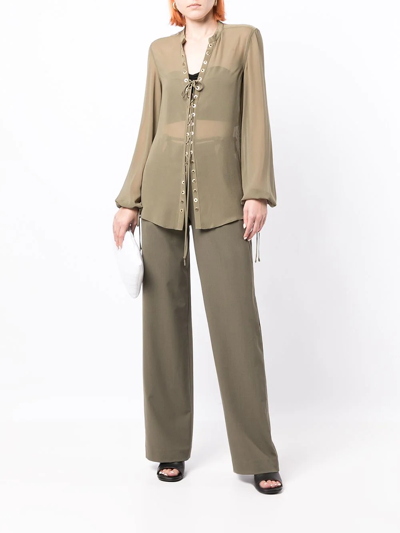 Dion Lee Eyelet Sheer Lace Top In Green