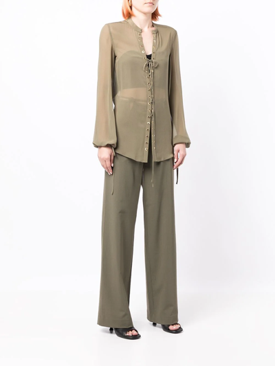 Dion Lee Eyelet Sheer Lace Top In Green