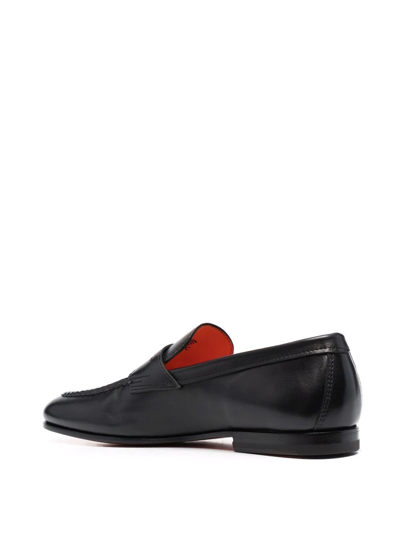 Shop Santoni Leather Penny Loafers In Black