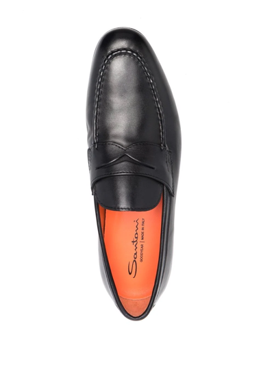 Santoni Penny Leather Loafers In Black