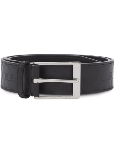 Burberry Men's Debossed Check Leather Buckle Belt, 35mm In Black | ModeSens