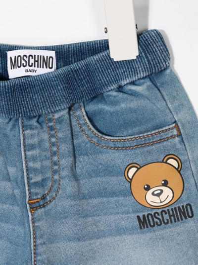 Shop Moschino Logo-print Denim Shorts In Blue