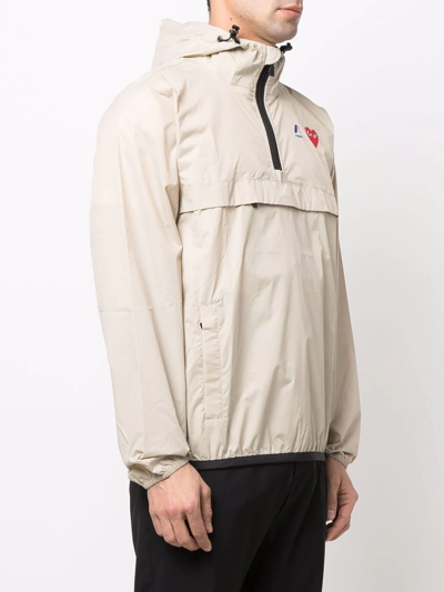 Shop Comme Des Garçons Play Zip-front Pullover Hooded Jacket In Neutrals