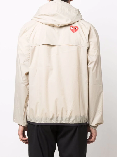 Shop Comme Des Garçons Play Zip-front Pullover Hooded Jacket In Neutrals