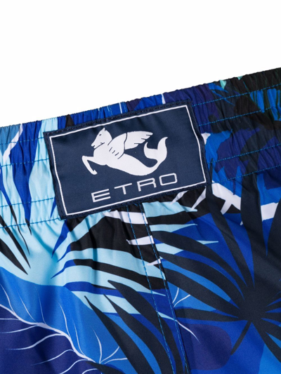 Shop Etro Palm Leaf Print Swim Shorts In Blue