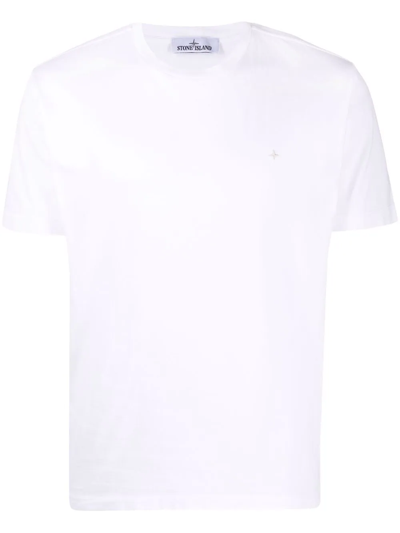 Shop Stone Island Star Embroidery Round-neck T-shirt In White