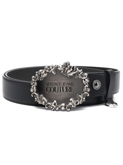 Shop Versace Jeans Couture Baroque-buckle Belt In Black