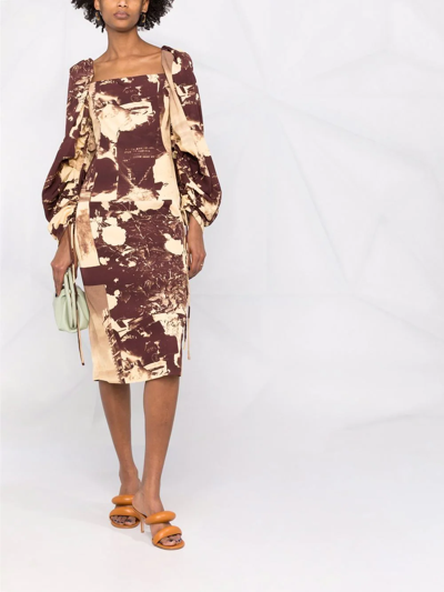 Shop Rejina Pyo Scene-print Square-neck Dress In Neutrals