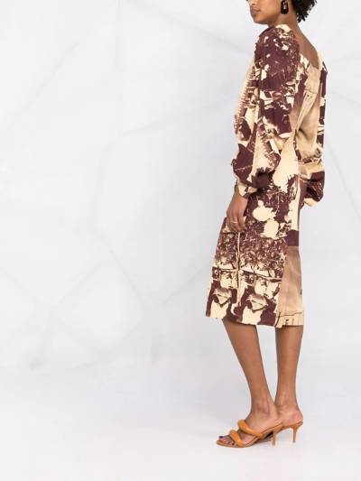 Shop Rejina Pyo Scene-print Square-neck Dress In Neutrals