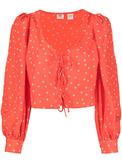 Levi's Fawn Floral Print Tie Front Crop Blouse In Daisy Foulard Enamel  Orange | ModeSens