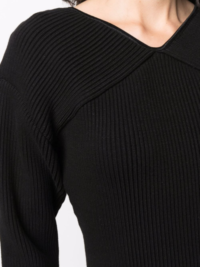 Shop Rodebjer Ribbed-knit V-neck Dress In Black