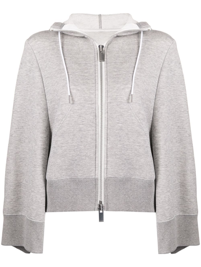 Shop Sacai Wide-sleeve Zip-up Hoodie In Grey