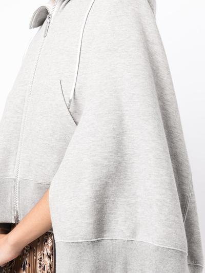 Shop Sacai Wide-sleeve Zip-up Hoodie In Grey