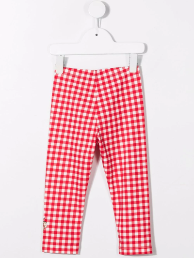 Shop Monnalisa Gingham-check Cotton Leggings In Red