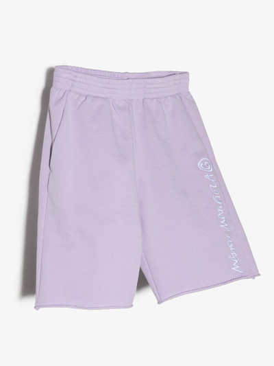 Shop Mm6 Maison Margiela Logo-embroidered Cotton Track Shorts In Purple