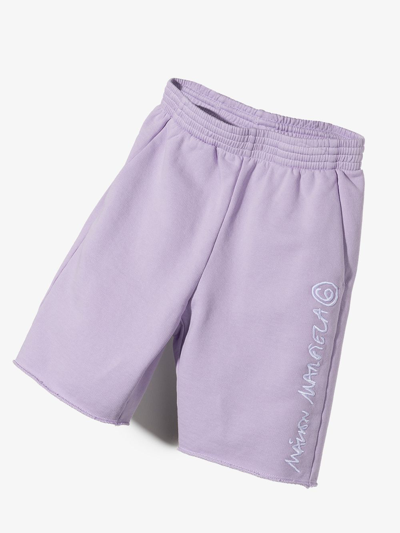 Shop Mm6 Maison Margiela Logo-embroidered Cotton Track Shorts In Purple