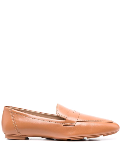 Shop Stuart Weitzman Almond-toe Leather Loafers In Neutrals