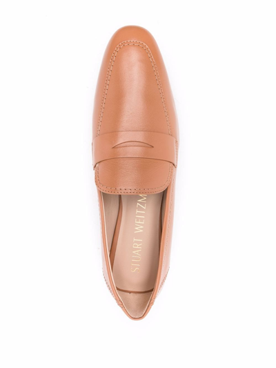 Shop Stuart Weitzman Almond-toe Leather Loafers In Neutrals