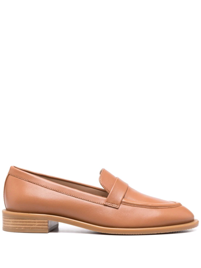 Shop Stuart Weitzman Almond-toe Leather Loafers In Neutrals