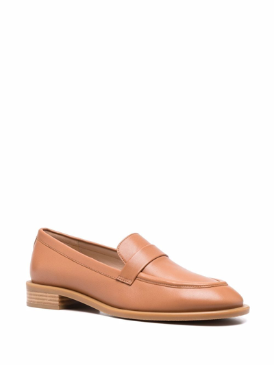 Shop Stuart Weitzman Almond-toe Leather Loafers In Neutrals