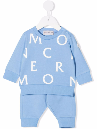 Shop Moncler Logo Print Tracksuit Set In Blue