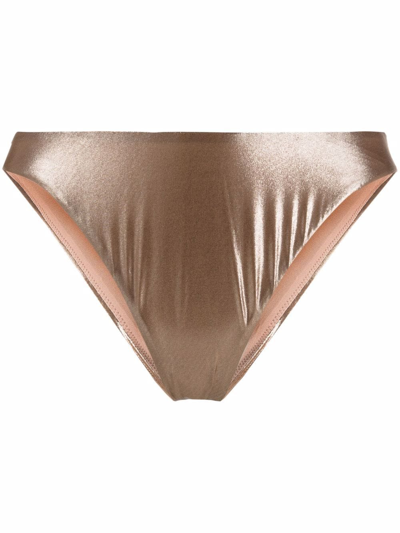 Shop Maria Lucia Hohan Metallic-finish Bikini Bottom In Neutrals