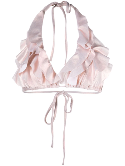 Shop Maria Lucia Hohan Metallic Ruffled Bikini Top In Pink