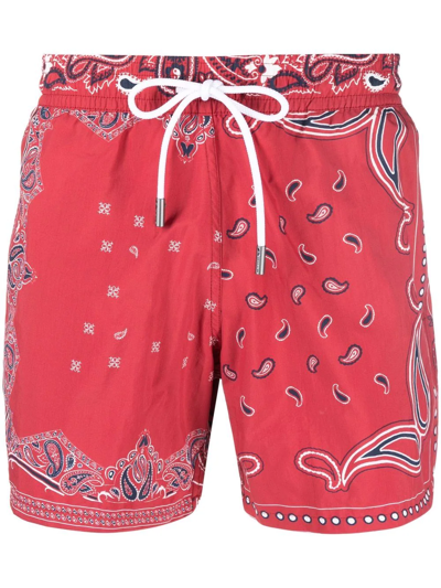 Shop Etro Bandana-print Swim Shorts In Red