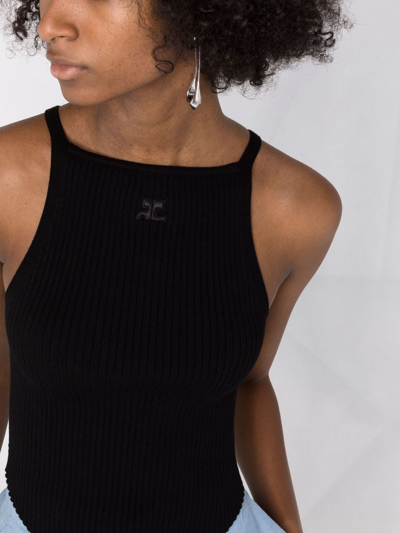 Courrèges Mesh Tips Ribbed-knitted Tank Top In Black