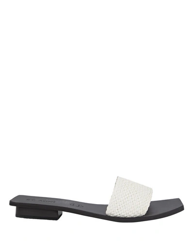 Shop St Agni Edi Woven Leather Slide Sandals In White