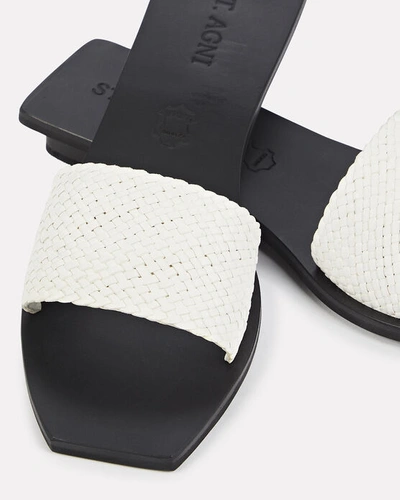 Shop St Agni Edi Woven Leather Slide Sandals In White