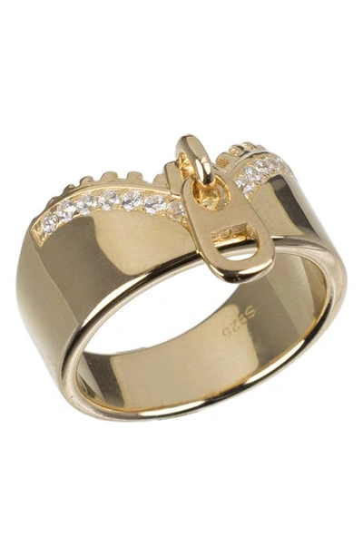 Shop Cz By Kenneth Jay Lane Pavé Cz Zipper Ring In Clear/gold