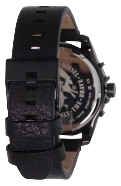 Shop Diesel ®  Caged Three-hand Black Stainless Steel Leather Strap Watch, 46mm