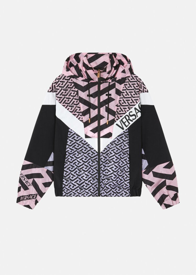 Shop Versace La Greca Windbreaker, Female, Black+pink, 50