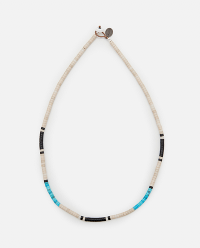 Shop Mikia Fossil Jasper  And Turquoise Heishi Necklace In Azure