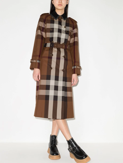 Shop Burberry Vintage Check Double-breasted Trench Coat In Brown