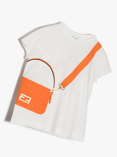 Fendi Kids' Trompe L'oeil Bag Graphic Tee In White