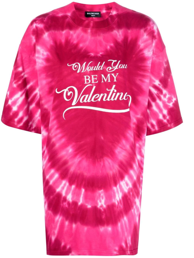 Shop Balenciaga Heart-print Tie-dye T-shirt In Pink