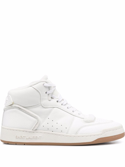 Saint Laurent Leather High-top Sneakers Perforated Detailing In White