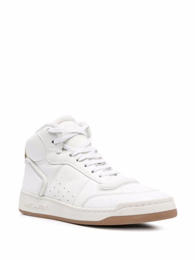 Saint Laurent Leather High-top Sneakers Perforated Detailing In White