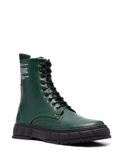 Viron 1992 Apple-leather Lace-up Combat Boots In Green