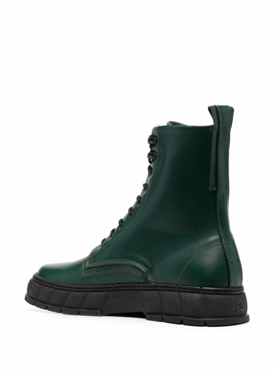 Viron 1992 Apple-leather Lace-up Combat Boots In Green