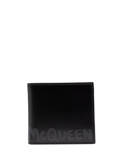 Shop Alexander Mcqueen Graffiti-logo Leather Wallet In Black