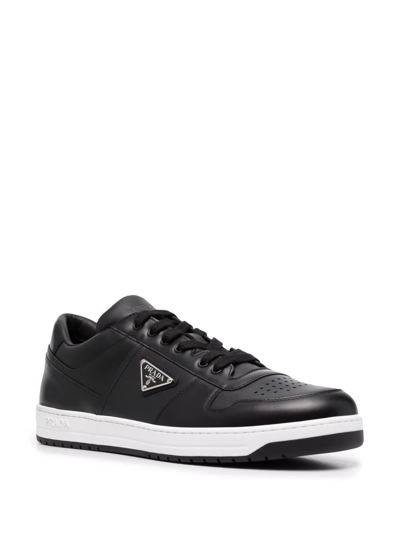 Prada Leather Sneakers With Perforated Toe Cap In Black