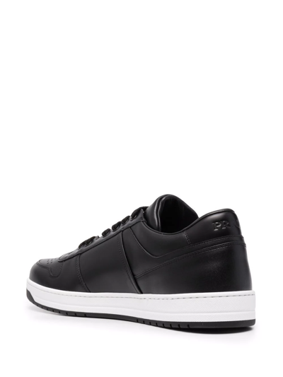 Prada Leather Sneakers With Perforated Toe Cap In Black