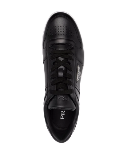 Prada Leather Sneakers With Perforated Toe Cap In Black